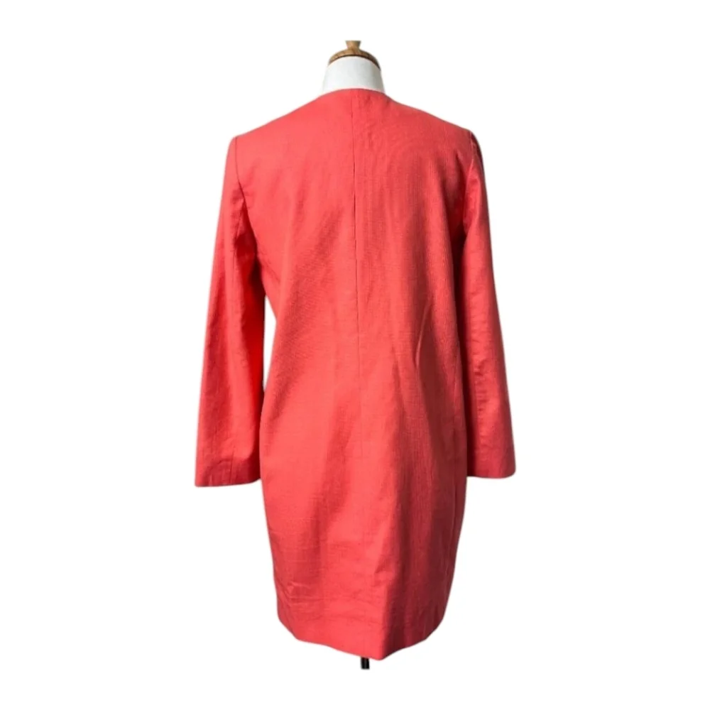 J. Crew Hidden Front Zip Long Collarless Orange Apricot Cotton Coat Jacket Sz 6